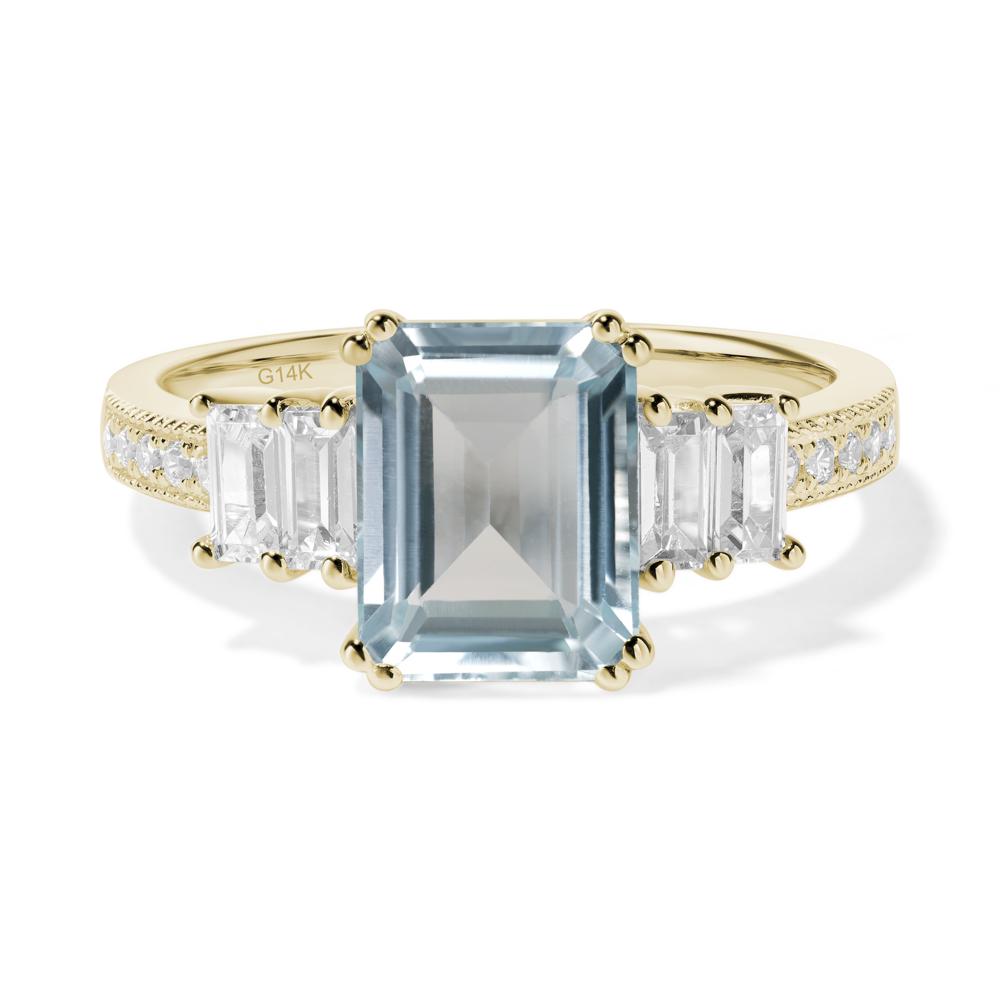 Double Prong Emerald Cut Aquamarine Ring - LUO Jewelry #metal_14k yellow gold