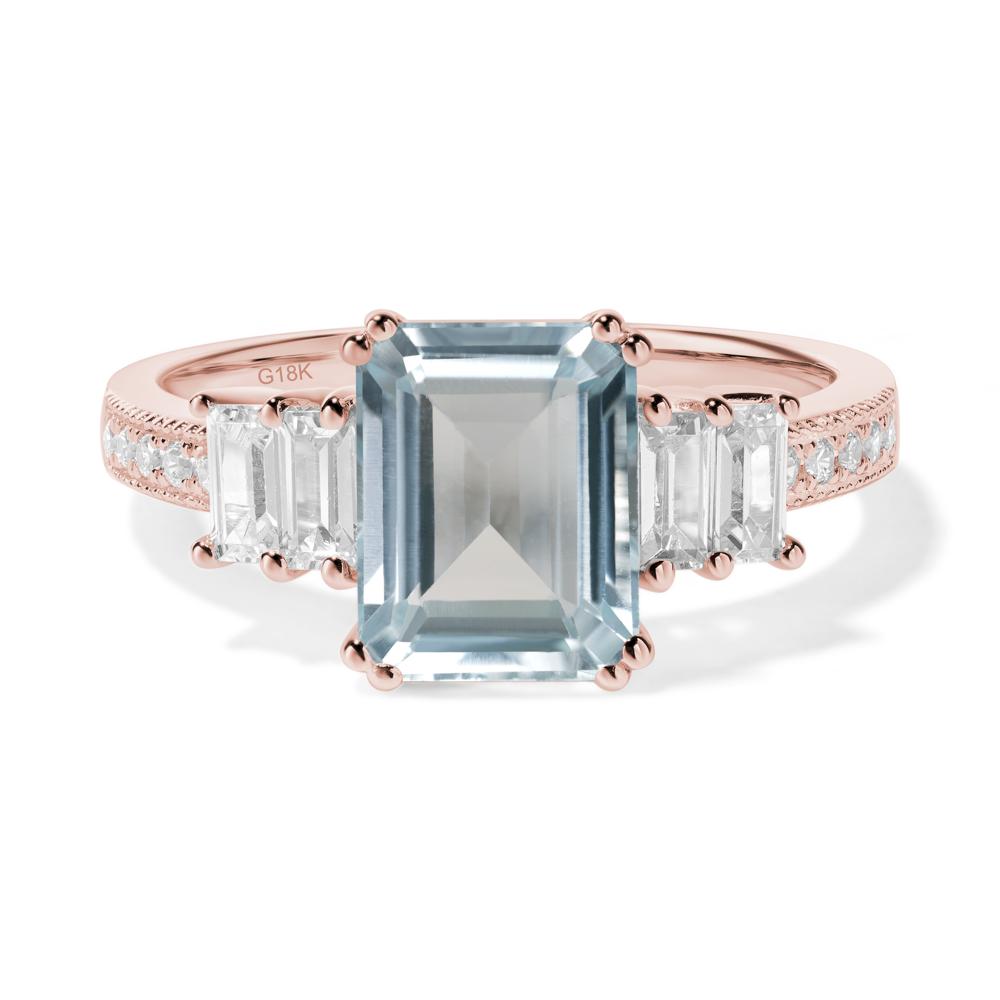 Double Prong Emerald Cut Aquamarine Ring - LUO Jewelry #metal_18k rose gold