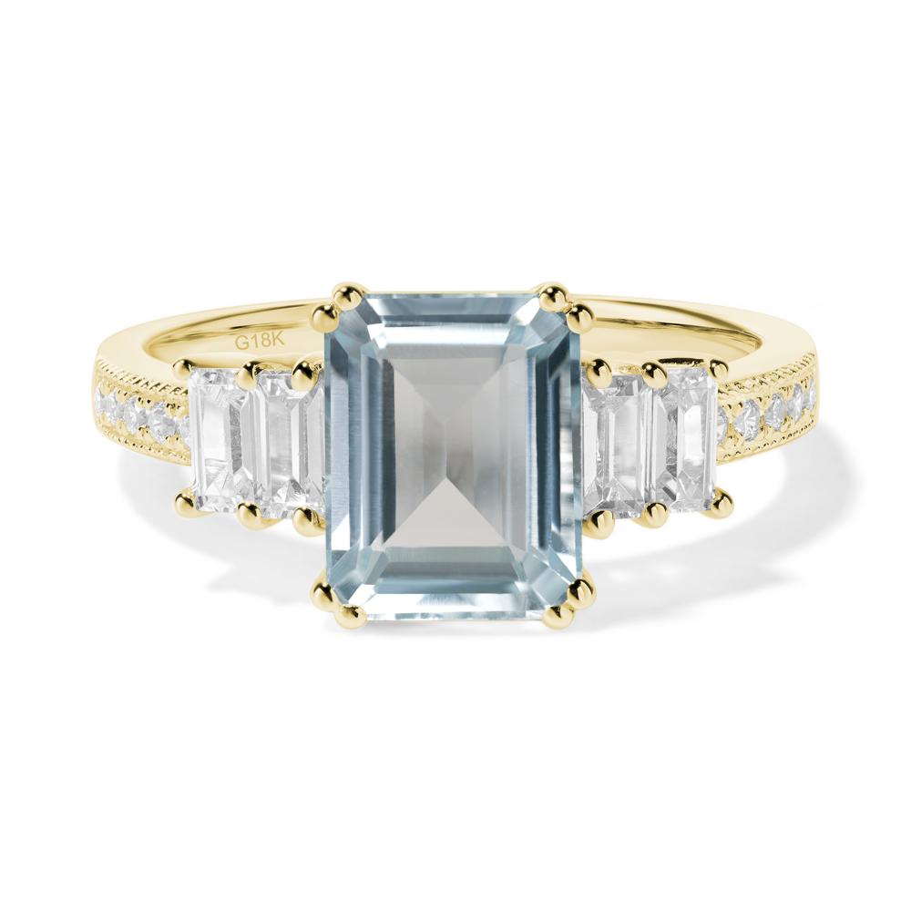 Double Prong Emerald Cut Aquamarine Ring - LUO Jewelry #metal_18k yellow gold