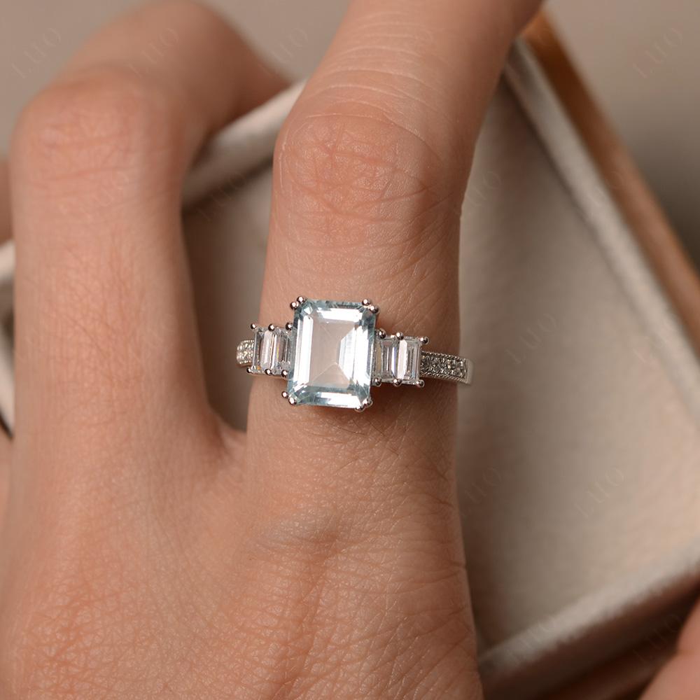 Double Prong Emerald Cut Aquamarine Ring - LUO Jewelry 