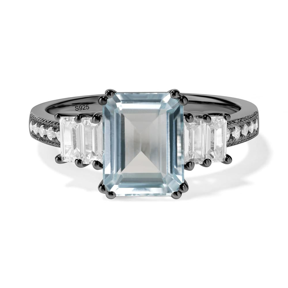 Double Prong Emerald Cut Aquamarine Ring - LUO Jewelry #metal_black finish sterling silver