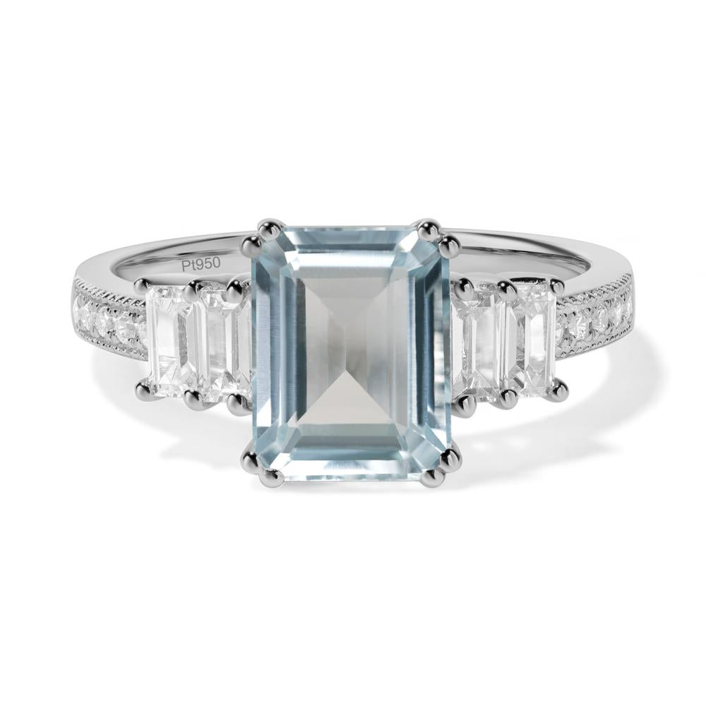 Double Prong Emerald Cut Aquamarine Ring - LUO Jewelry #metal_platinum