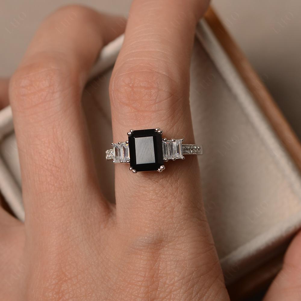 Black Spinel Double Prong Engagement Ring - LUO Jewelry 