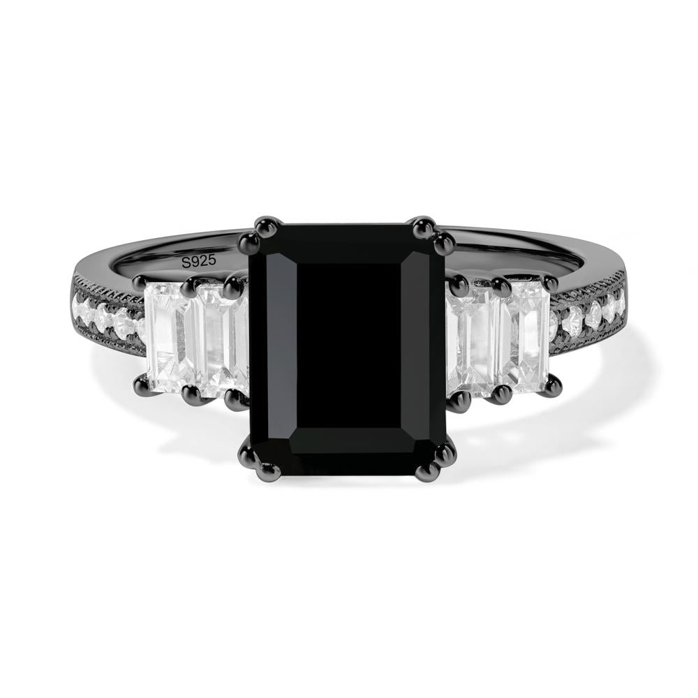 Black Spinel Double Prong Engagement Ring - LUO Jewelry #metal_black finish sterling silver