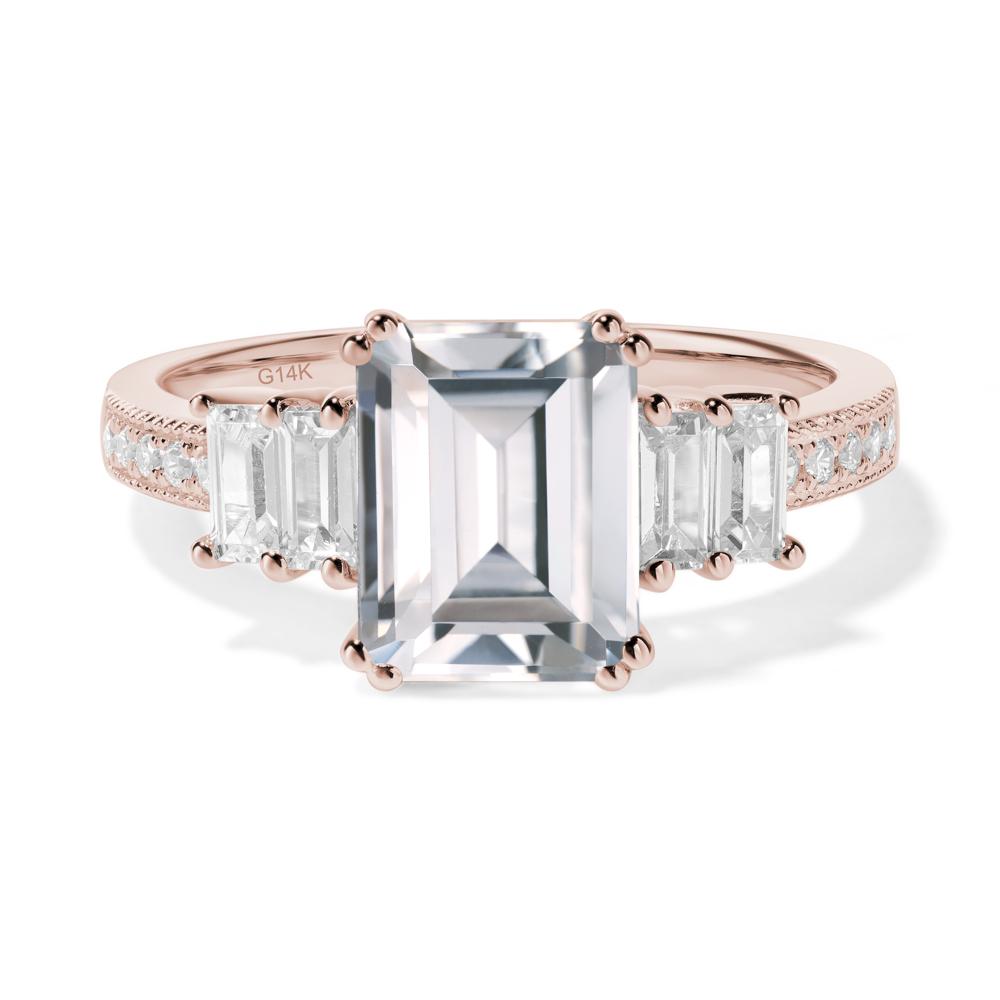 Emerald Cut Cubic Zirconia Milgrain Ring - LUO Jewelry #metal_14k rose gold