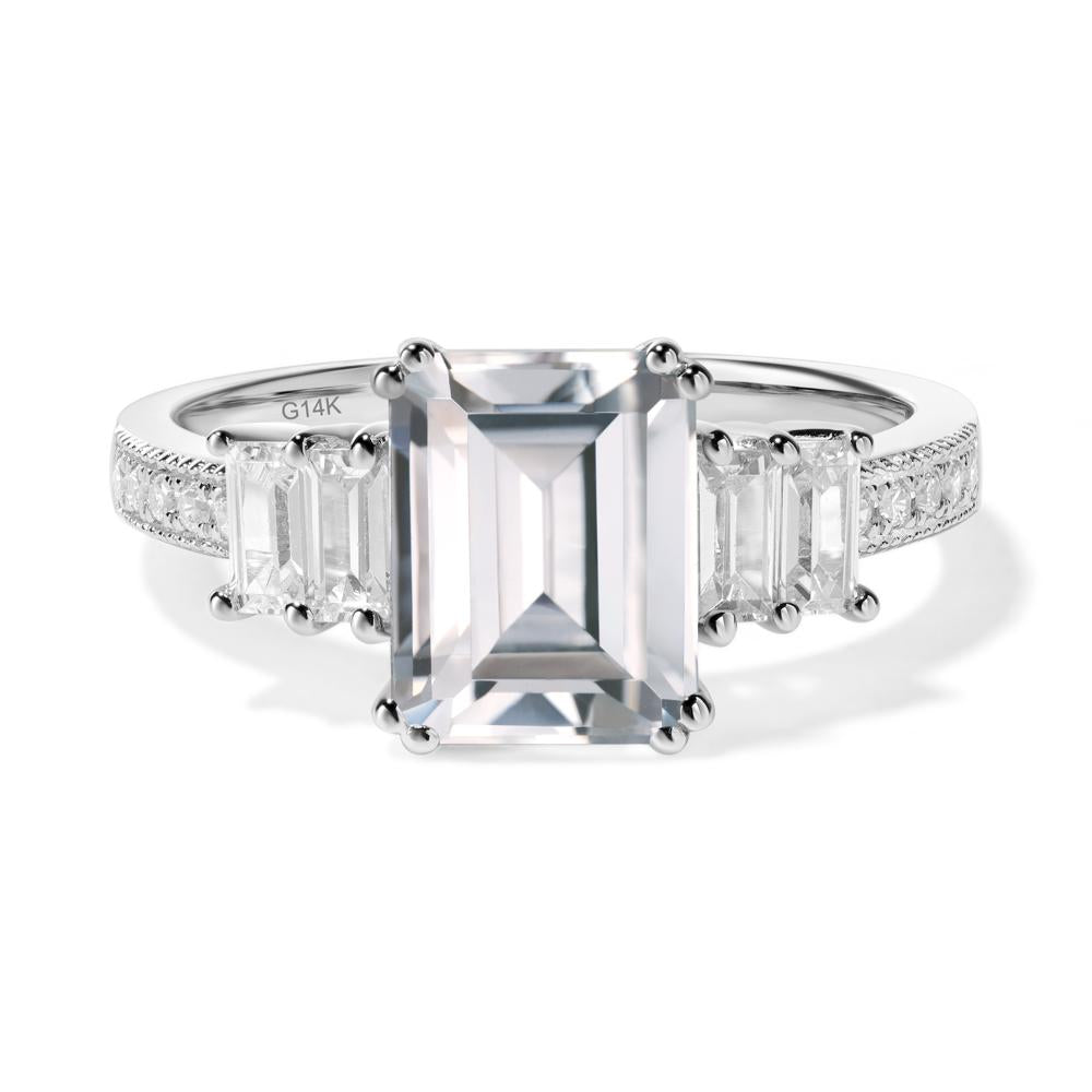 Emerald Cut Cubic Zirconia Milgrain Ring - LUO Jewelry #metal_14k white gold