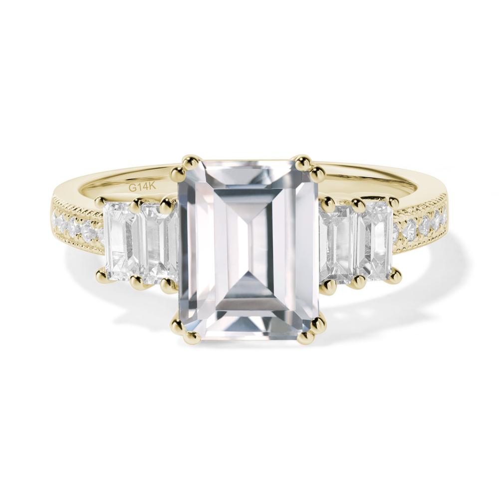 Emerald Cut Cubic Zirconia Milgrain Ring - LUO Jewelry #metal_14k yellow gold