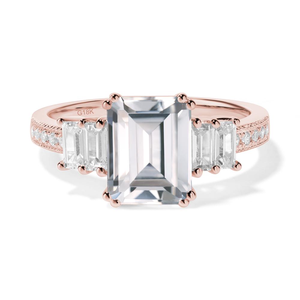 Emerald Cut Cubic Zirconia Milgrain Ring - LUO Jewelry #metal_18k rose gold