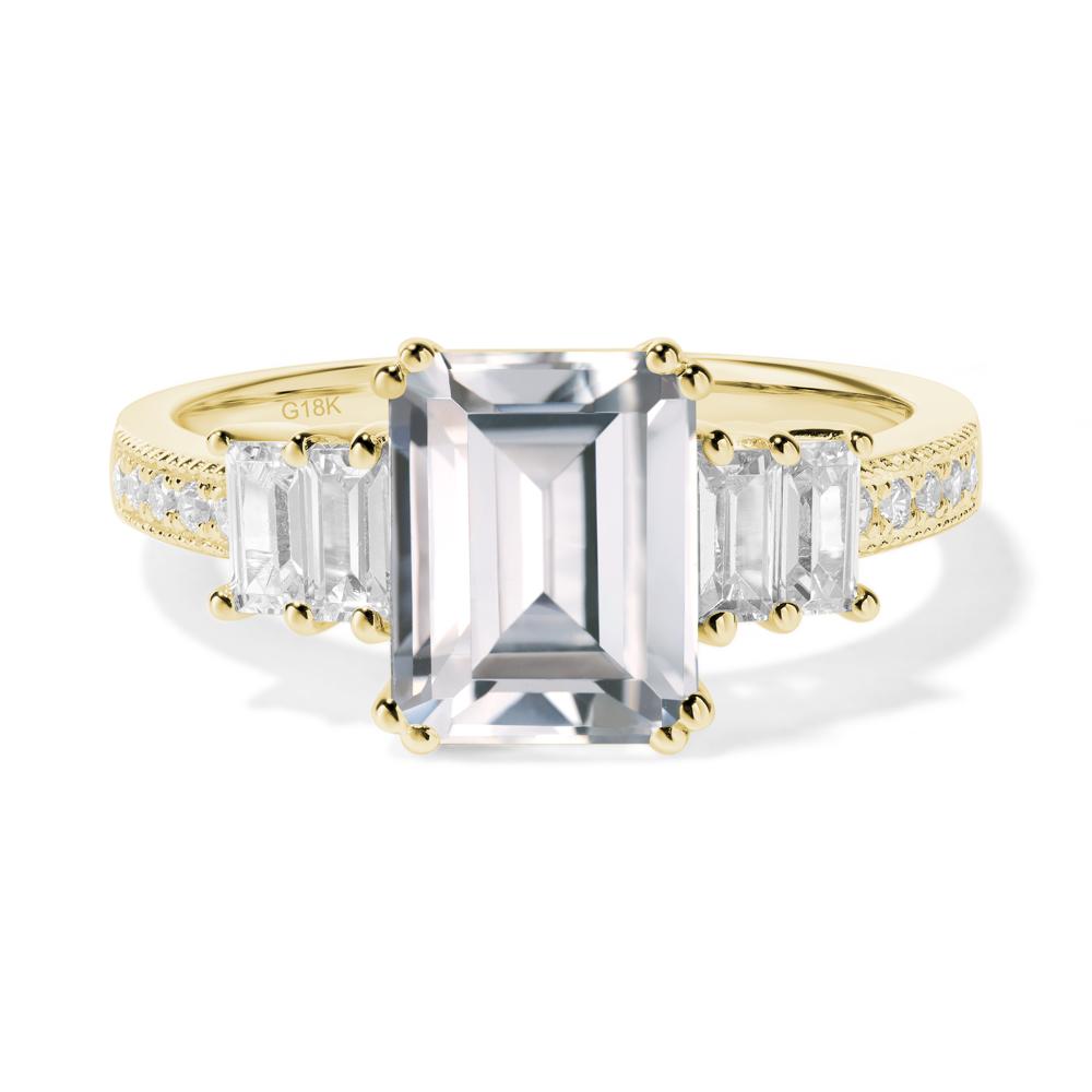 Emerald Cut Cubic Zirconia Milgrain Ring - LUO Jewelry #metal_18k yellow gold