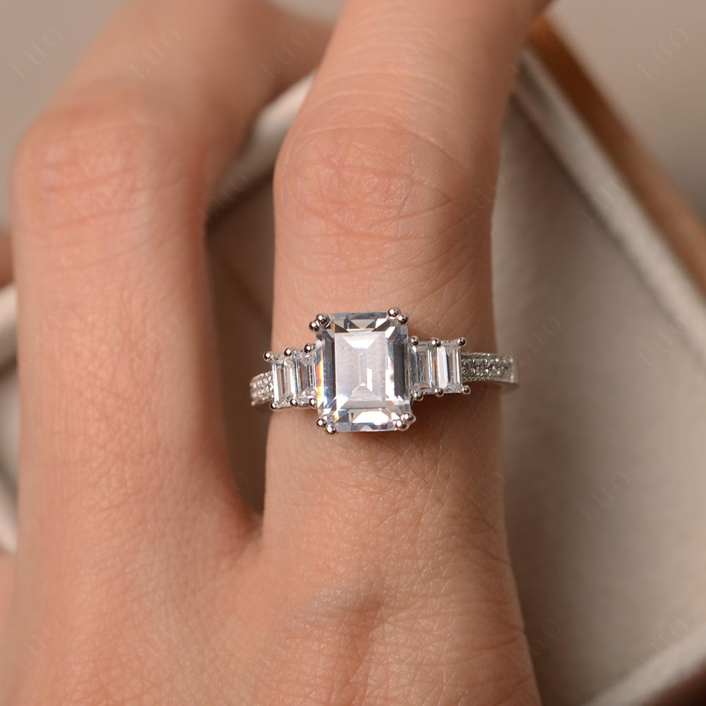 Emerald Cut Cubic Zirconia Milgrain Ring - LUO Jewelry 