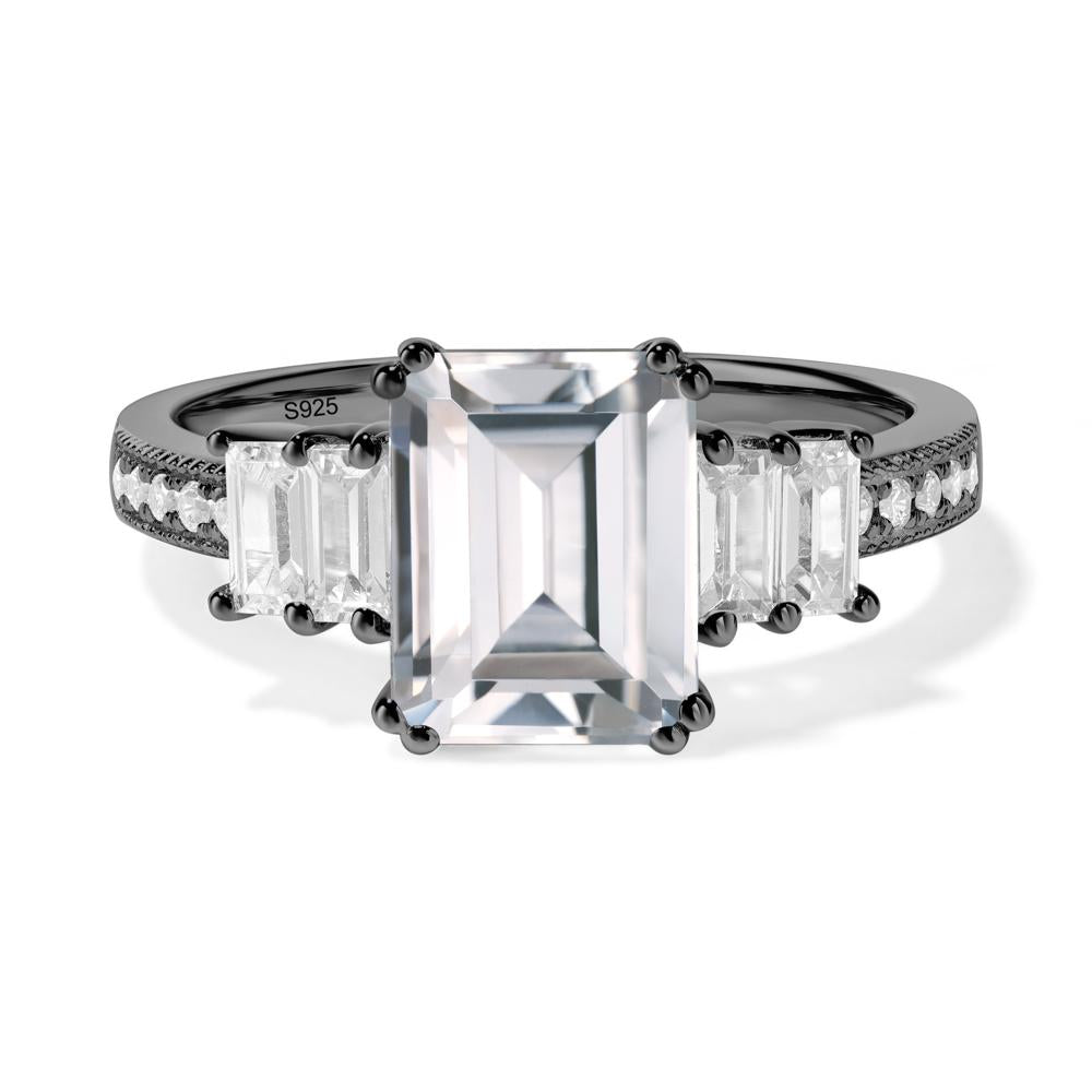 Emerald Cut Cubic Zirconia Milgrain Ring - LUO Jewelry #metal_black finish sterling silver