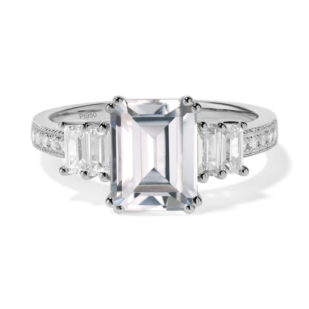 Emerald Cut Cubic Zirconia Milgrain Ring - LUO Jewelry #metal_platinum