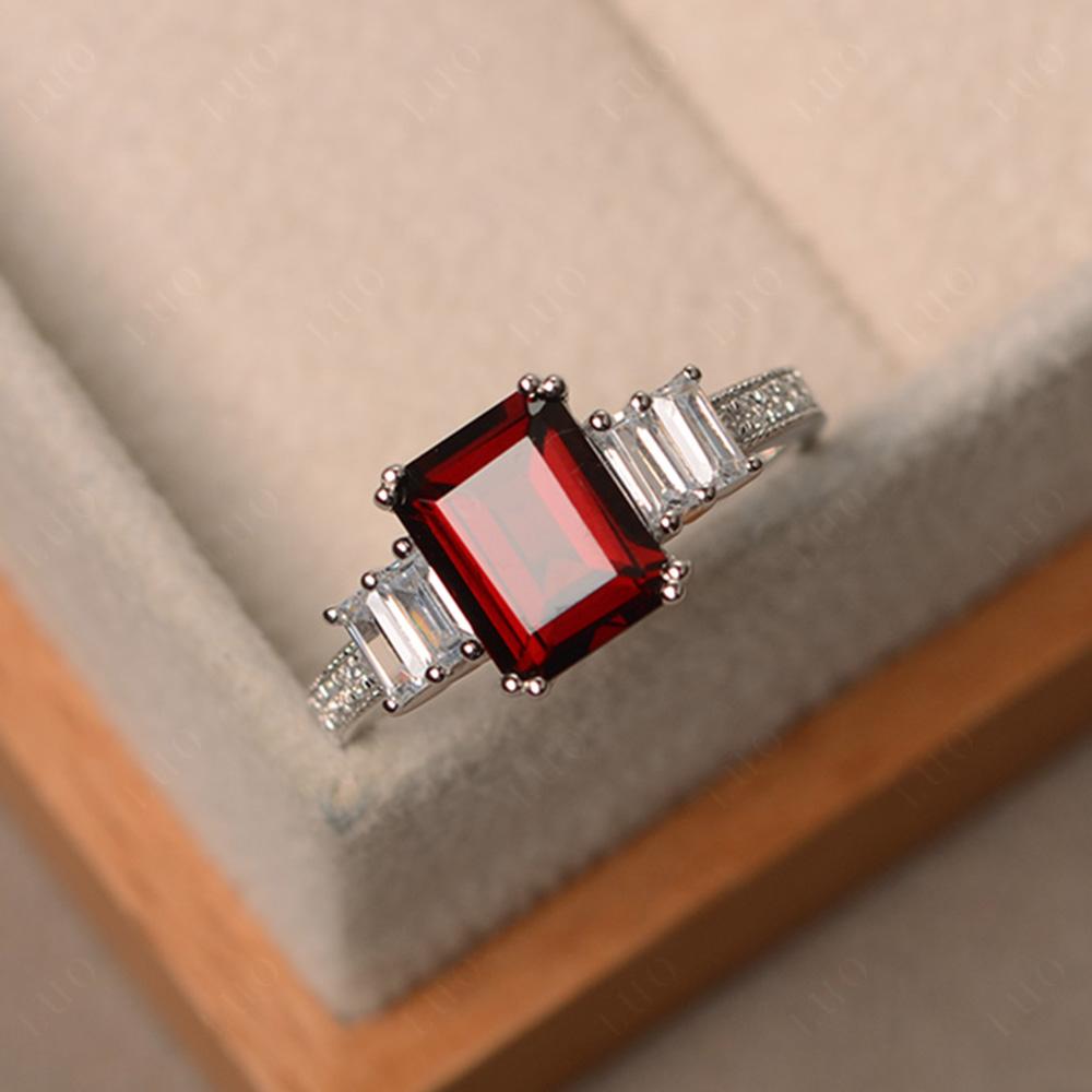 Double Prong Emerald Cut Garnet Ring - LUO Jewelry 