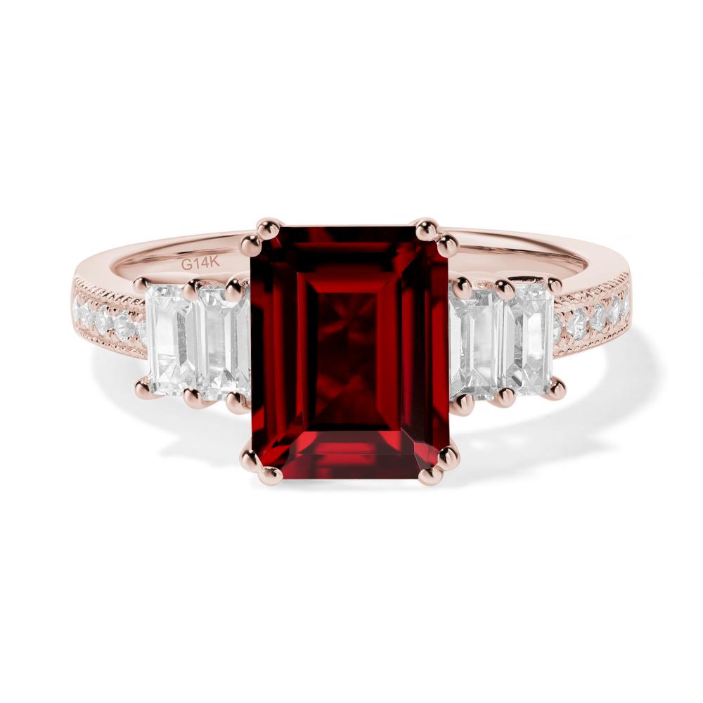 Double Prong Emerald Cut Garnet Ring - LUO Jewelry #metal_14k rose gold