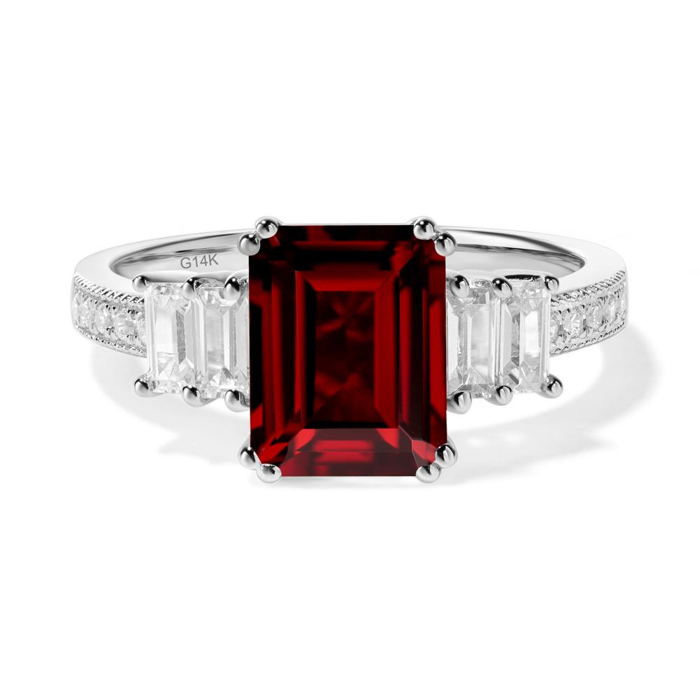 Double Prong Emerald Cut Garnet Ring - LUO Jewelry #metal_14k white gold