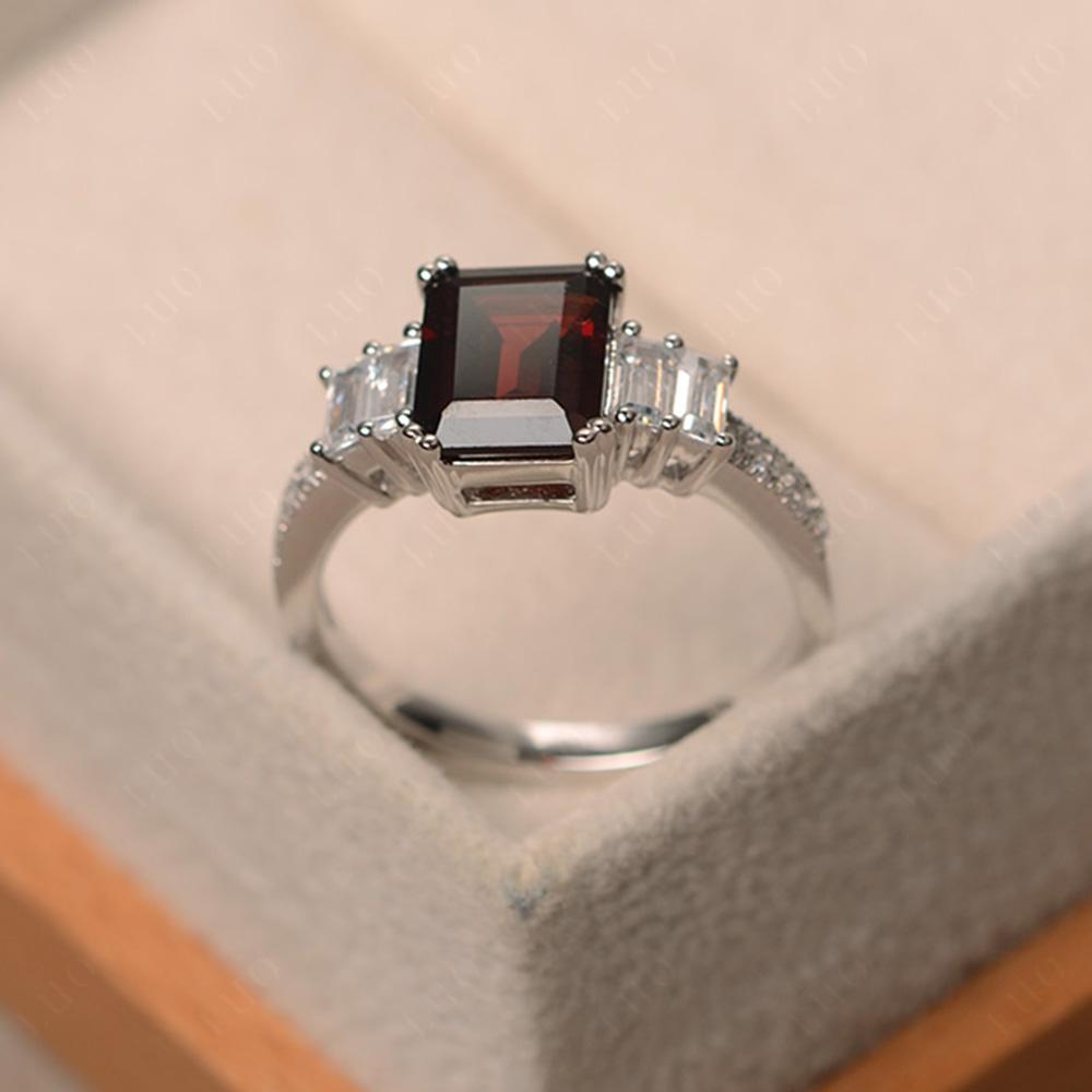 Double Prong Emerald Cut Garnet Ring - LUO Jewelry 