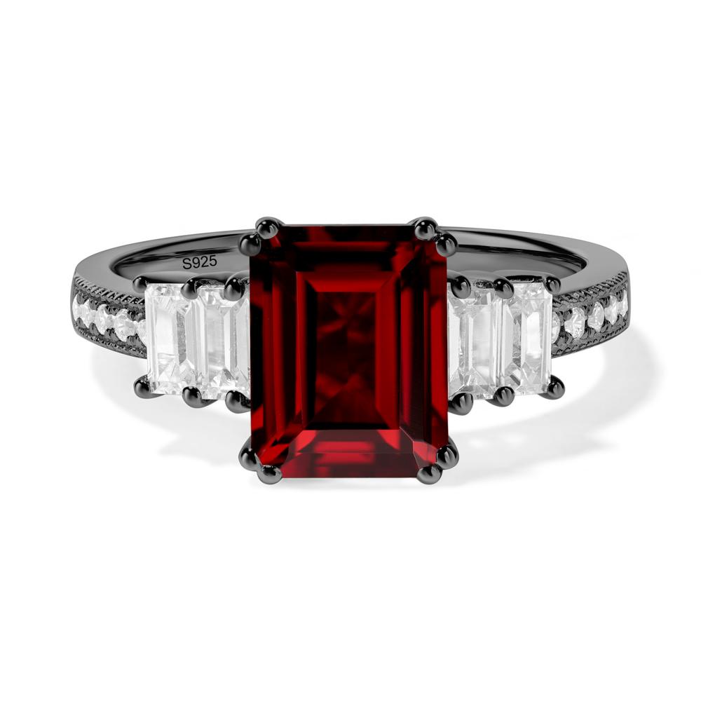 Double Prong Emerald Cut Garnet Ring - LUO Jewelry #metal_black finish sterling silver