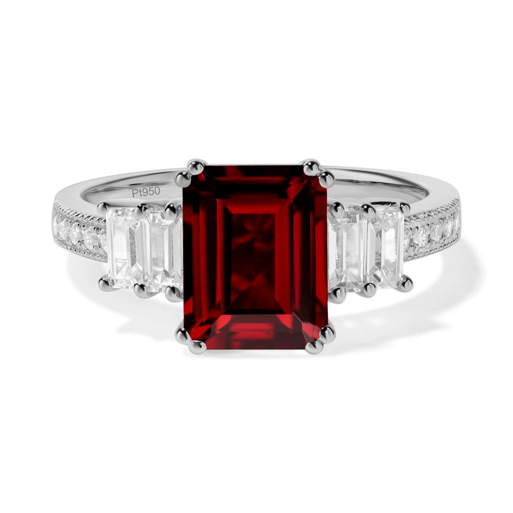 Double Prong Emerald Cut Garnet Ring - LUO Jewelry #metal_platinum