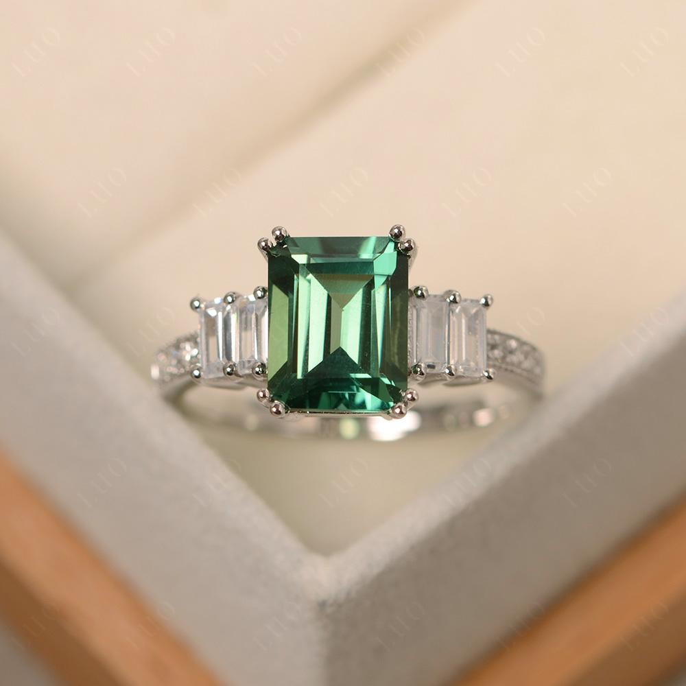 Emerald Cut Green Sapphire Milgrain Ring - LUO Jewelry 