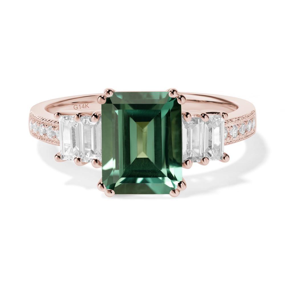 Emerald Cut Green Sapphire Milgrain Ring - LUO Jewelry #metal_14k rose gold