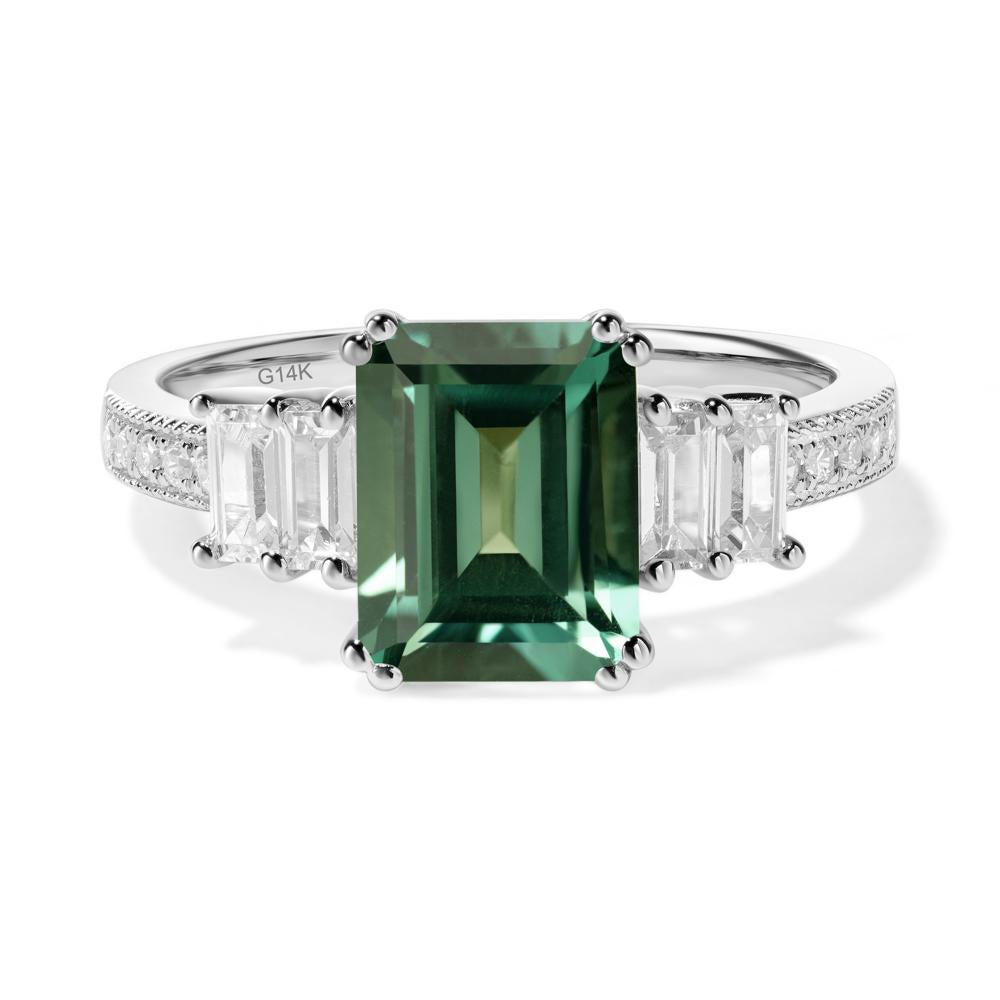 Emerald Cut Green Sapphire Milgrain Ring - LUO Jewelry #metal_14k white gold