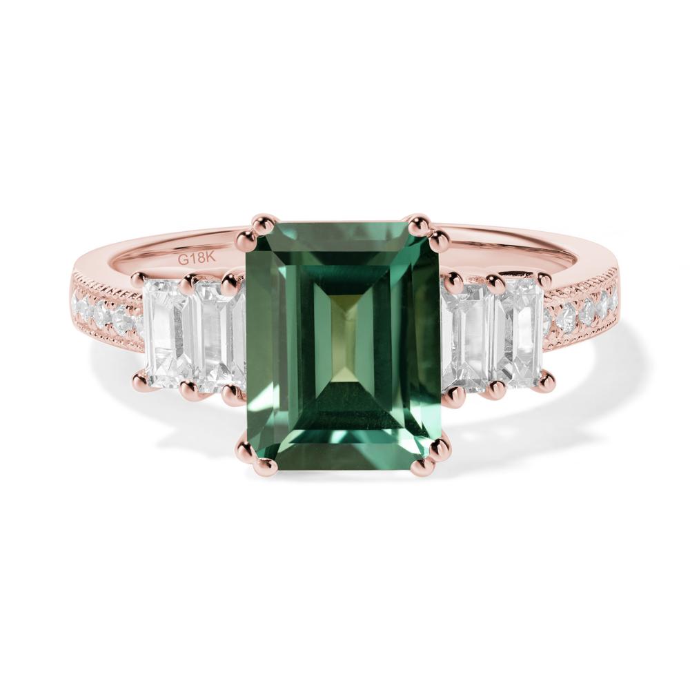 Emerald Cut Green Sapphire Milgrain Ring - LUO Jewelry #metal_18k rose gold