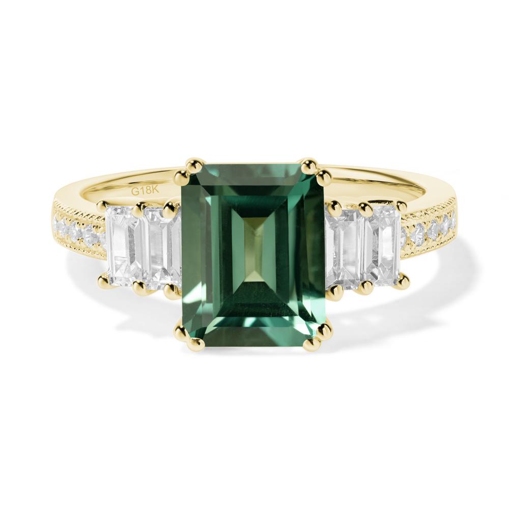 Emerald Cut Green Sapphire Milgrain Ring - LUO Jewelry #metal_18k yellow gold