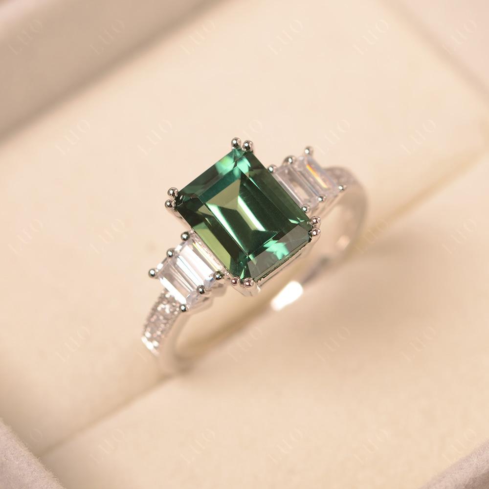 Emerald Cut Green Sapphire Milgrain Ring - LUO Jewelry 