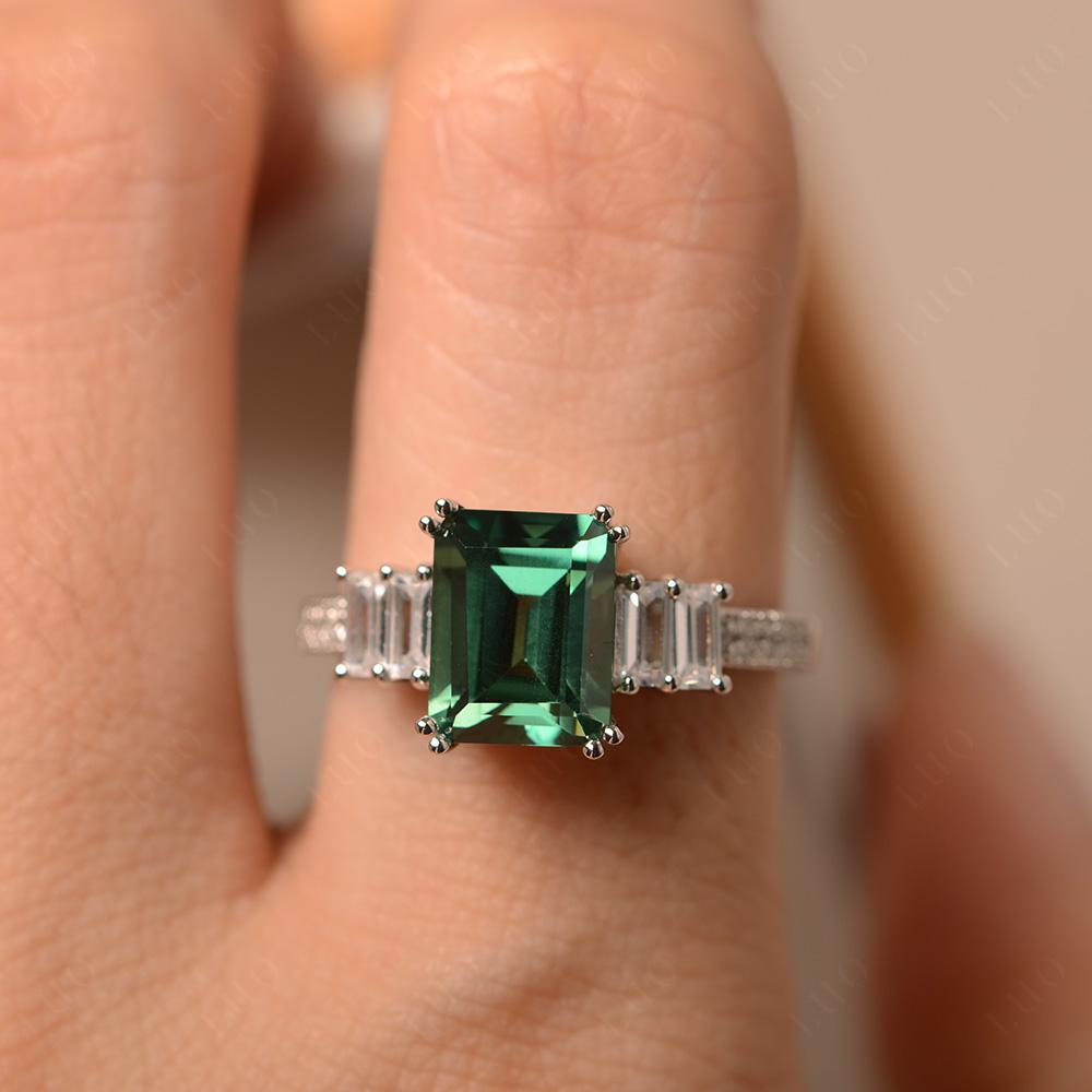 Emerald Cut Green Sapphire Milgrain Ring - LUO Jewelry 