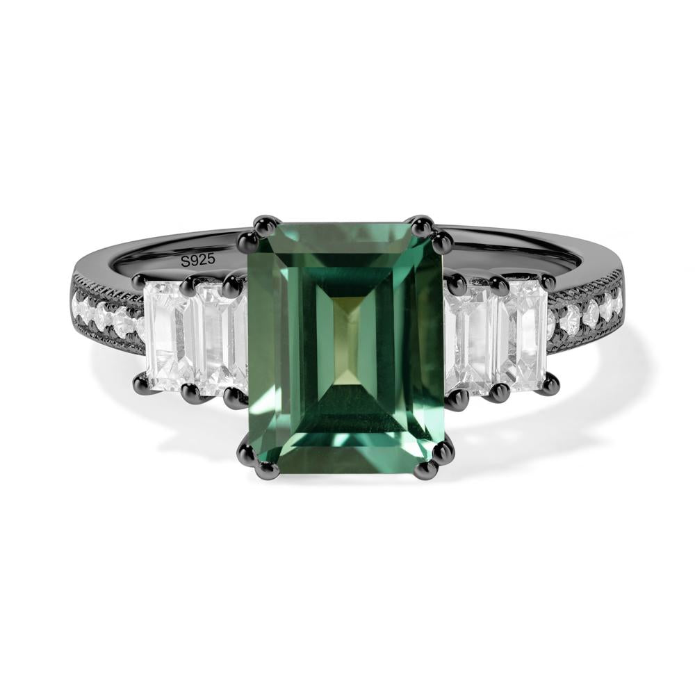 Emerald Cut Green Sapphire Milgrain Ring - LUO Jewelry #metal_black finish sterling silver