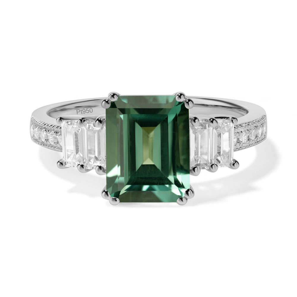 Emerald Cut Green Sapphire Milgrain Ring - LUO Jewelry #metal_platinum