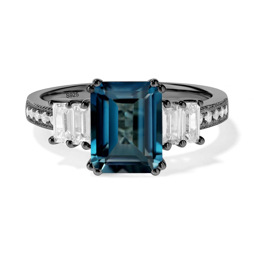 London Blue Topaz Double Prong Engagement Ring - LUO Jewelry #metal_black finish sterling silver