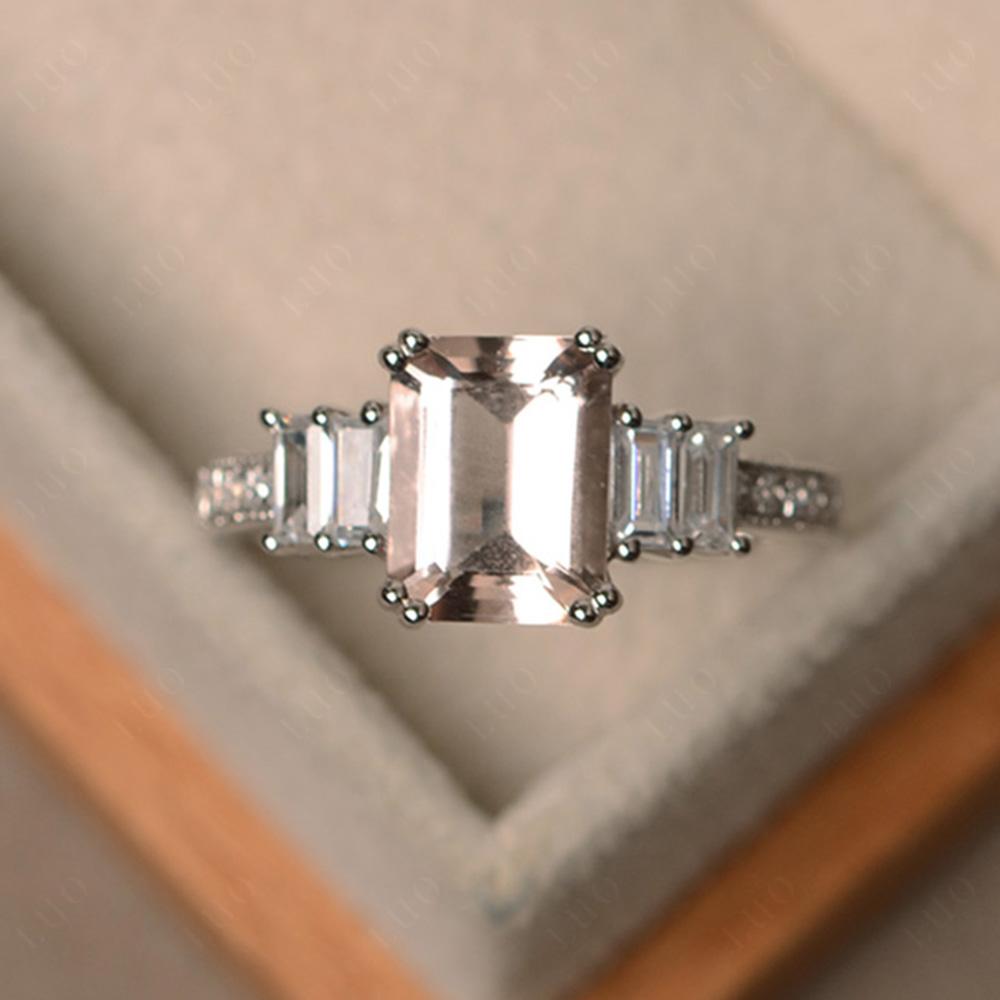 Emerald Cut Morganite Milgrain Ring - LUO Jewelry 