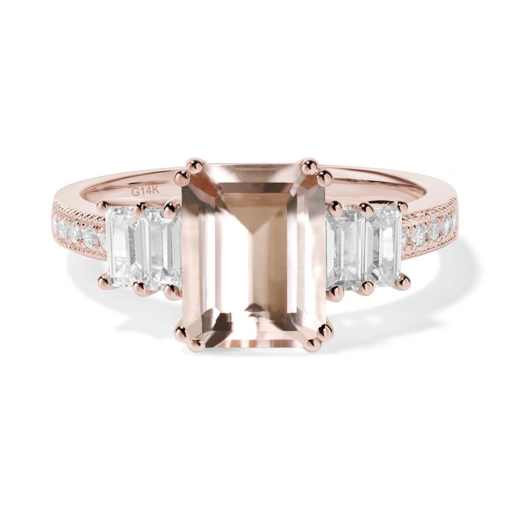 Emerald Cut Morganite Milgrain Ring - LUO Jewelry #metal_14k rose gold