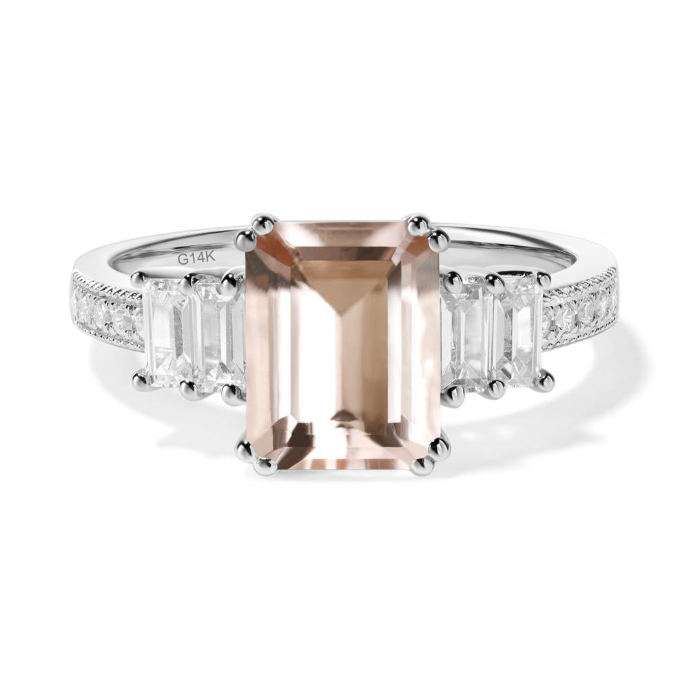 Emerald Cut Morganite Milgrain Ring - LUO Jewelry #metal_14k white gold