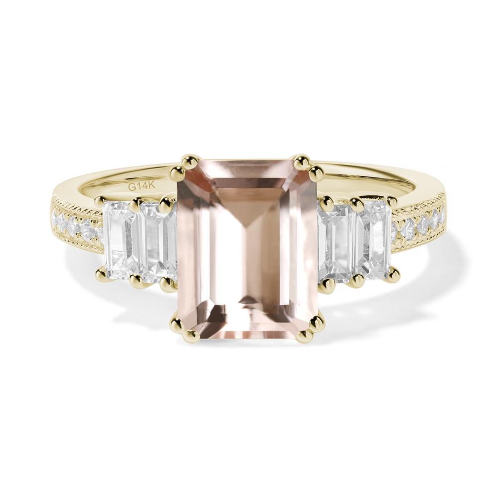 Emerald Cut Morganite Milgrain Ring - LUO Jewelry #metal_14k yellow gold