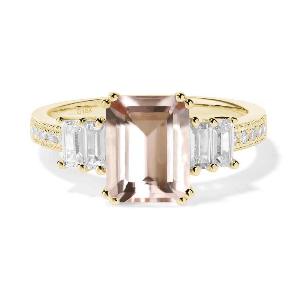 Emerald Cut Morganite Milgrain Ring - LUO Jewelry #metal_18k yellow gold