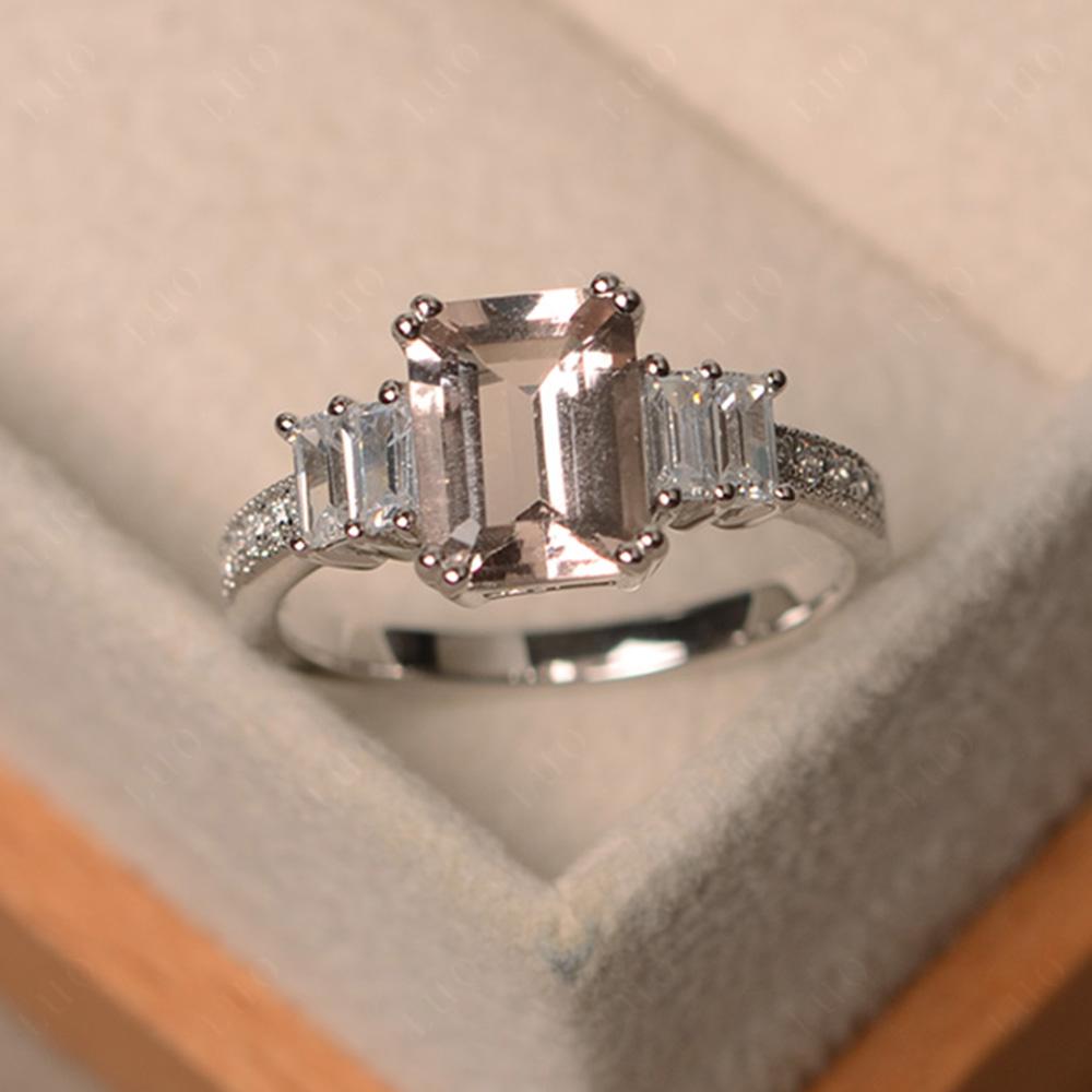 Emerald Cut Morganite Milgrain Ring - LUO Jewelry 