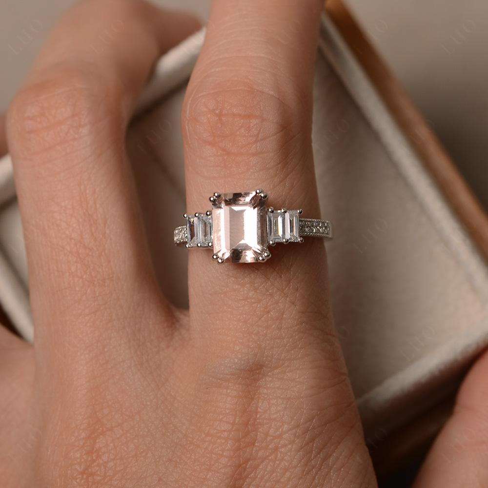 Emerald Cut Morganite Milgrain Ring - LUO Jewelry 