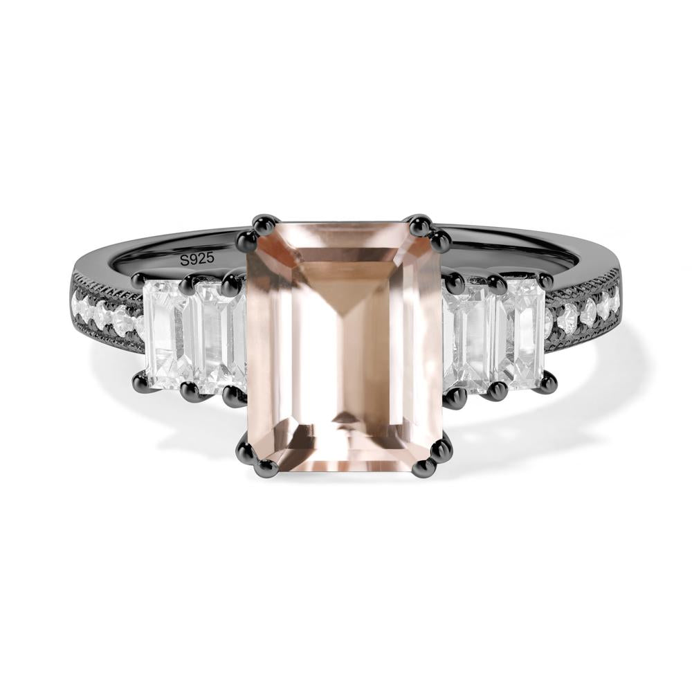 Emerald Cut Morganite Milgrain Ring - LUO Jewelry #metal_black finish sterling silver