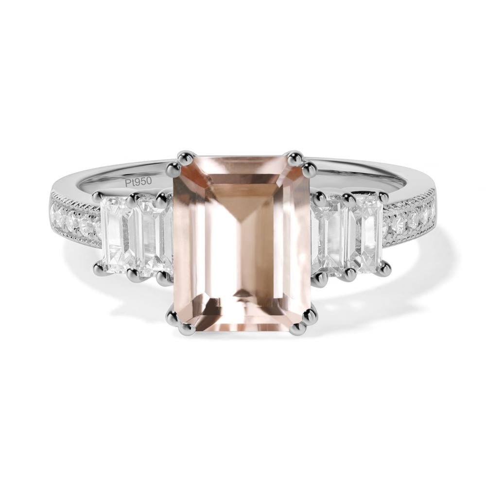 Emerald Cut Morganite Milgrain Ring - LUO Jewelry #metal_platinum