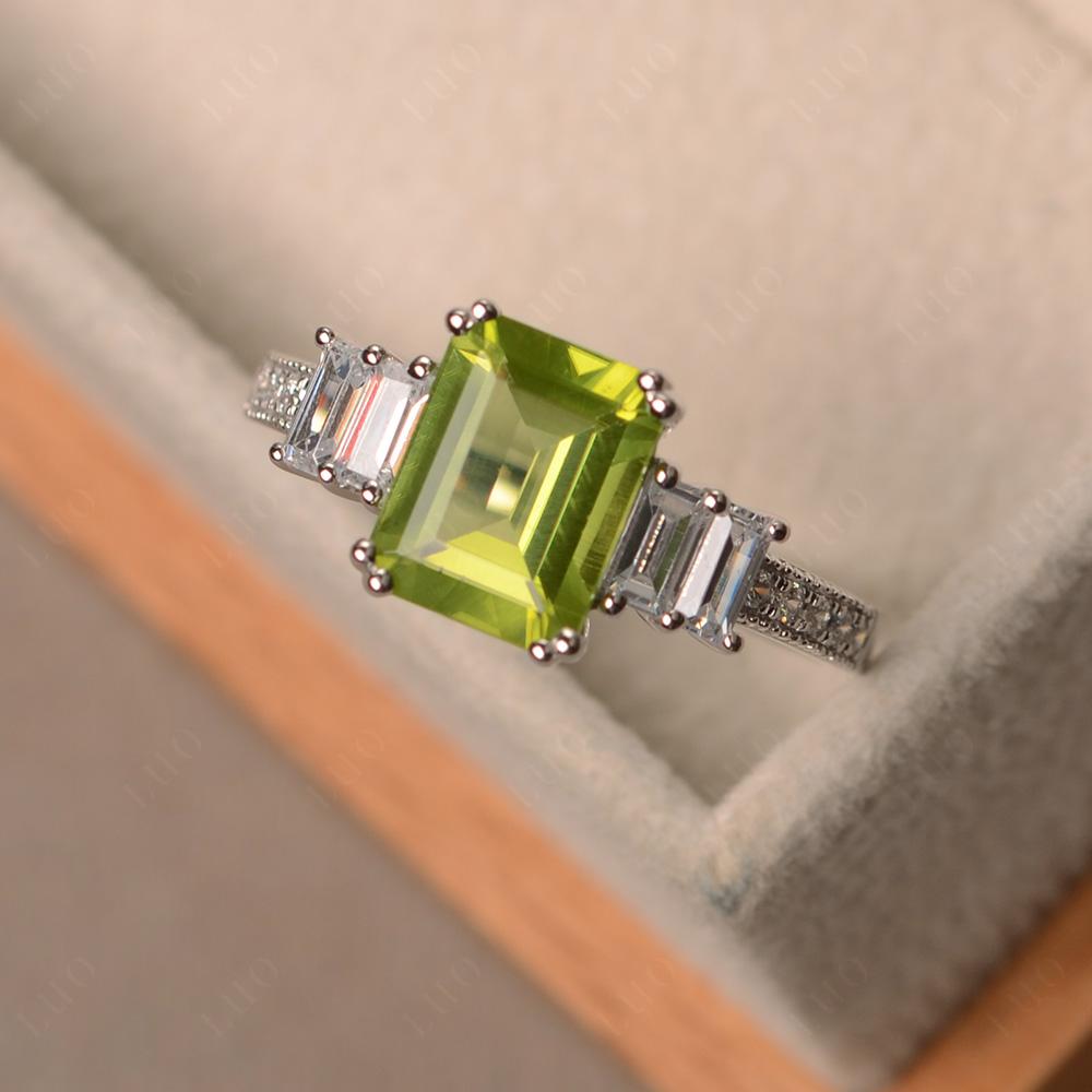 Emerald Cut Peridot Milgrain Ring - LUO Jewelry 