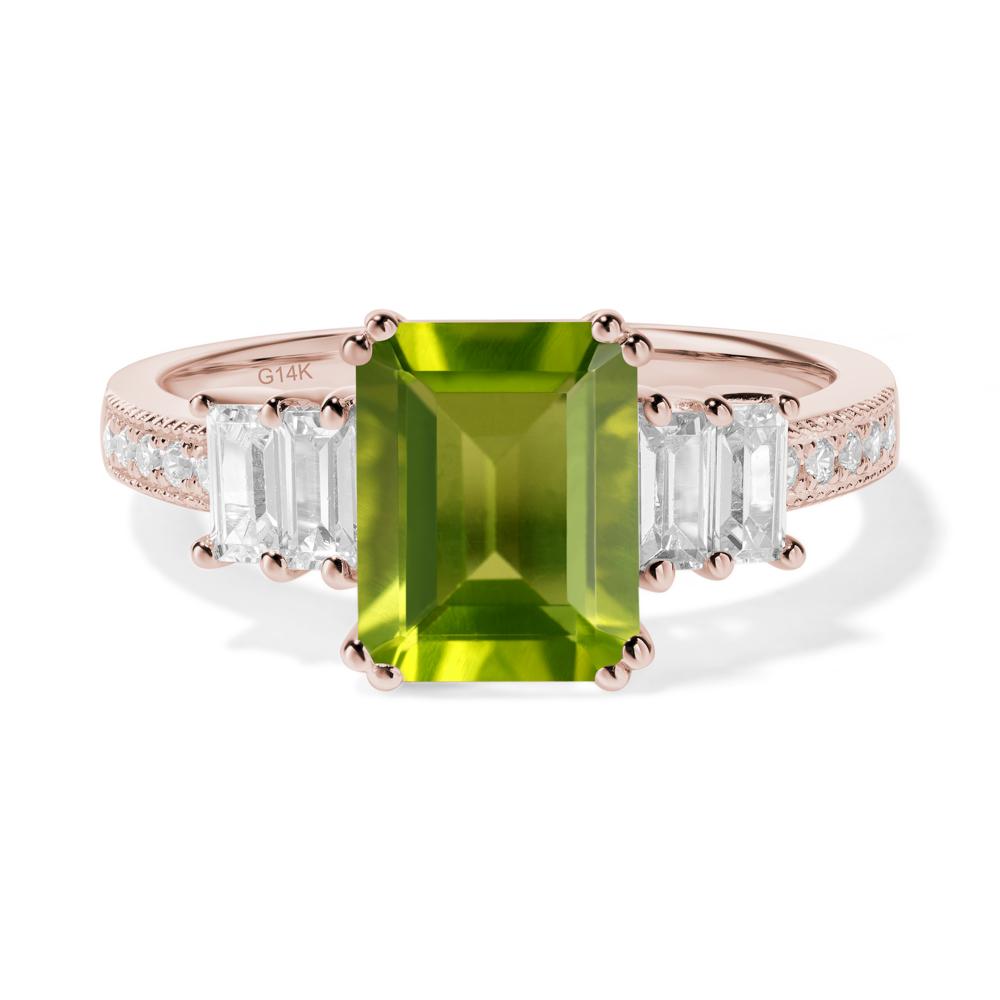 Emerald Cut Peridot Milgrain Ring - LUO Jewelry #metal_14k rose gold