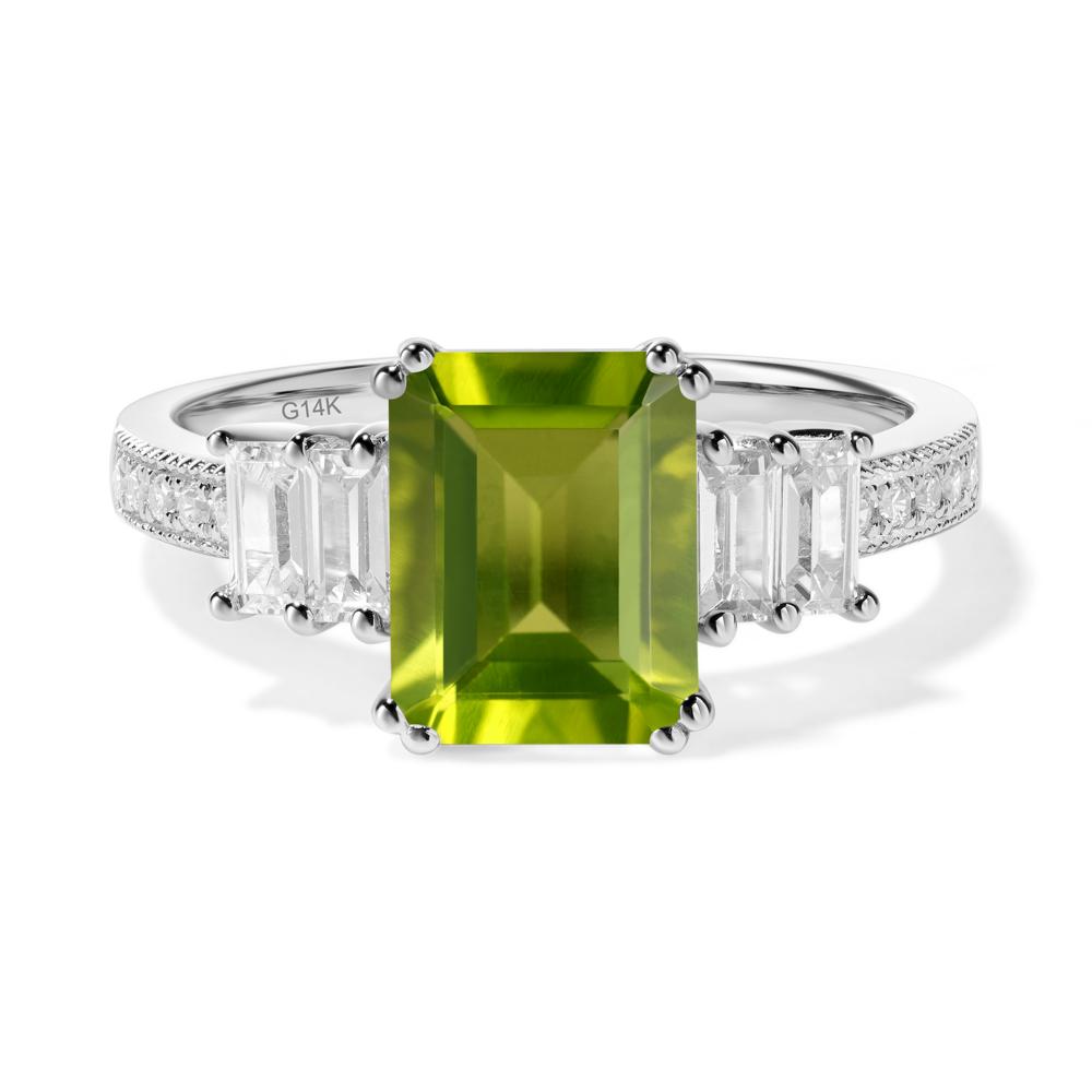 Emerald Cut Peridot Milgrain Ring - LUO Jewelry #metal_14k white gold