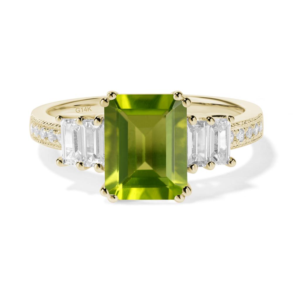 Emerald Cut Peridot Milgrain Ring - LUO Jewelry #metal_14k yellow gold