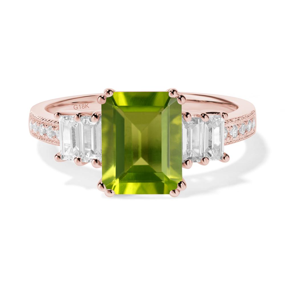 Emerald Cut Peridot Milgrain Ring - LUO Jewelry #metal_18k rose gold