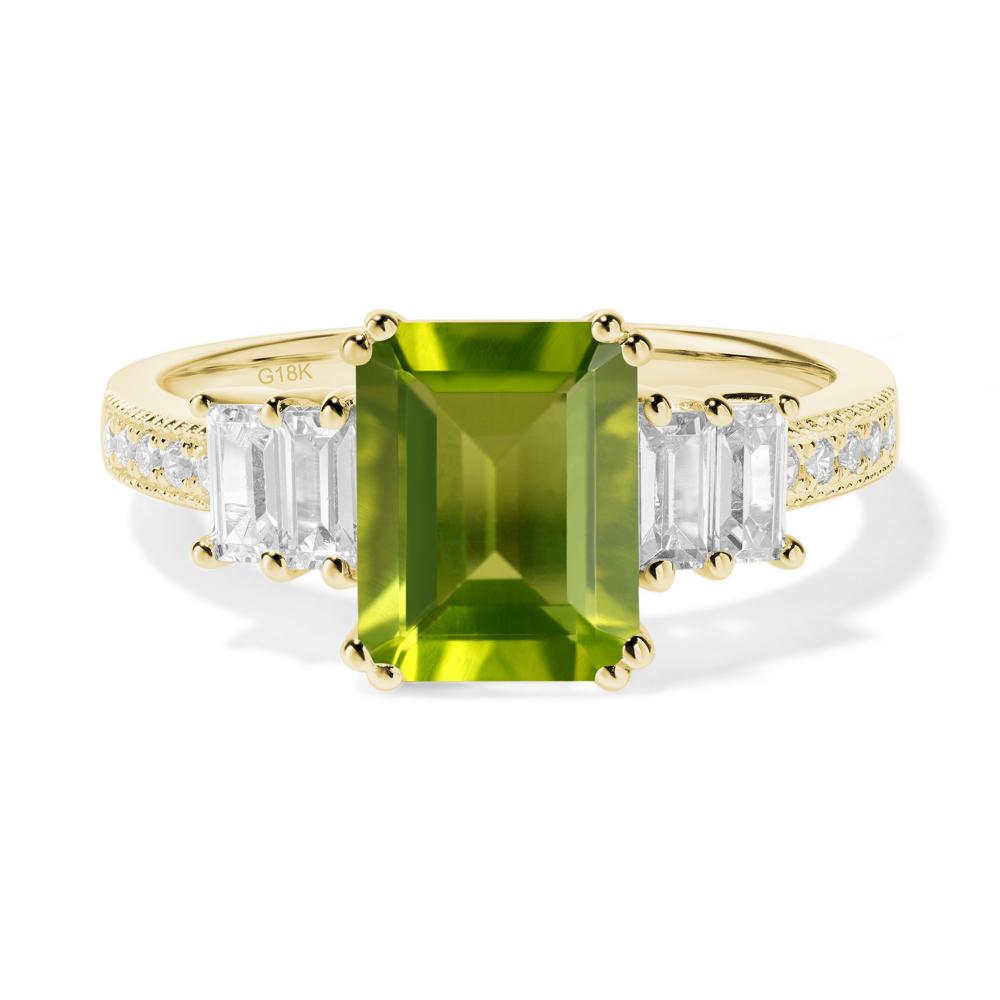 Emerald Cut Peridot Milgrain Ring - LUO Jewelry #metal_18k yellow gold