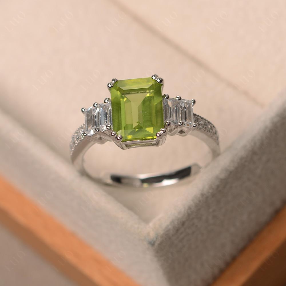 Emerald Cut Peridot Milgrain Ring - LUO Jewelry 