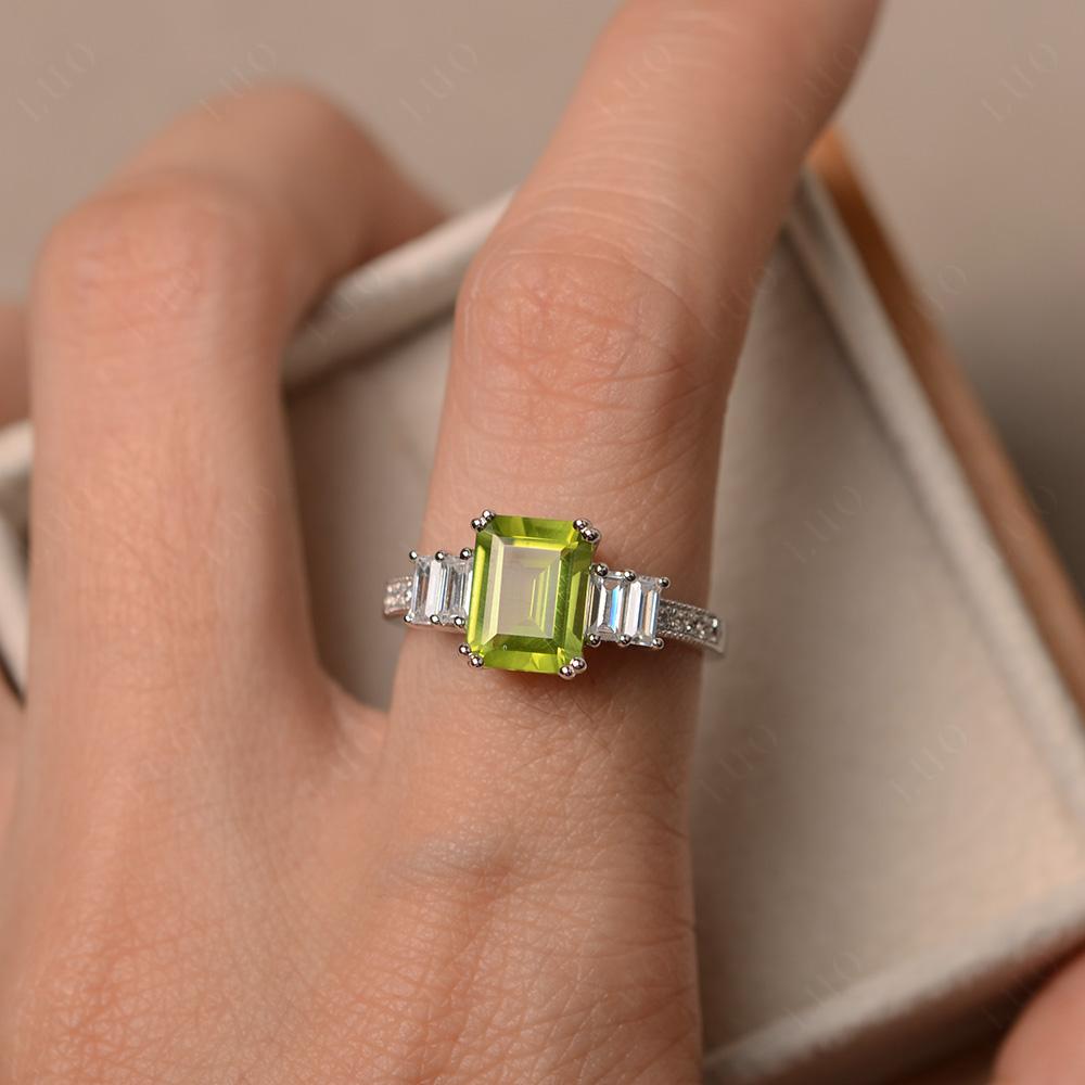 Emerald Cut Peridot Milgrain Ring - LUO Jewelry 