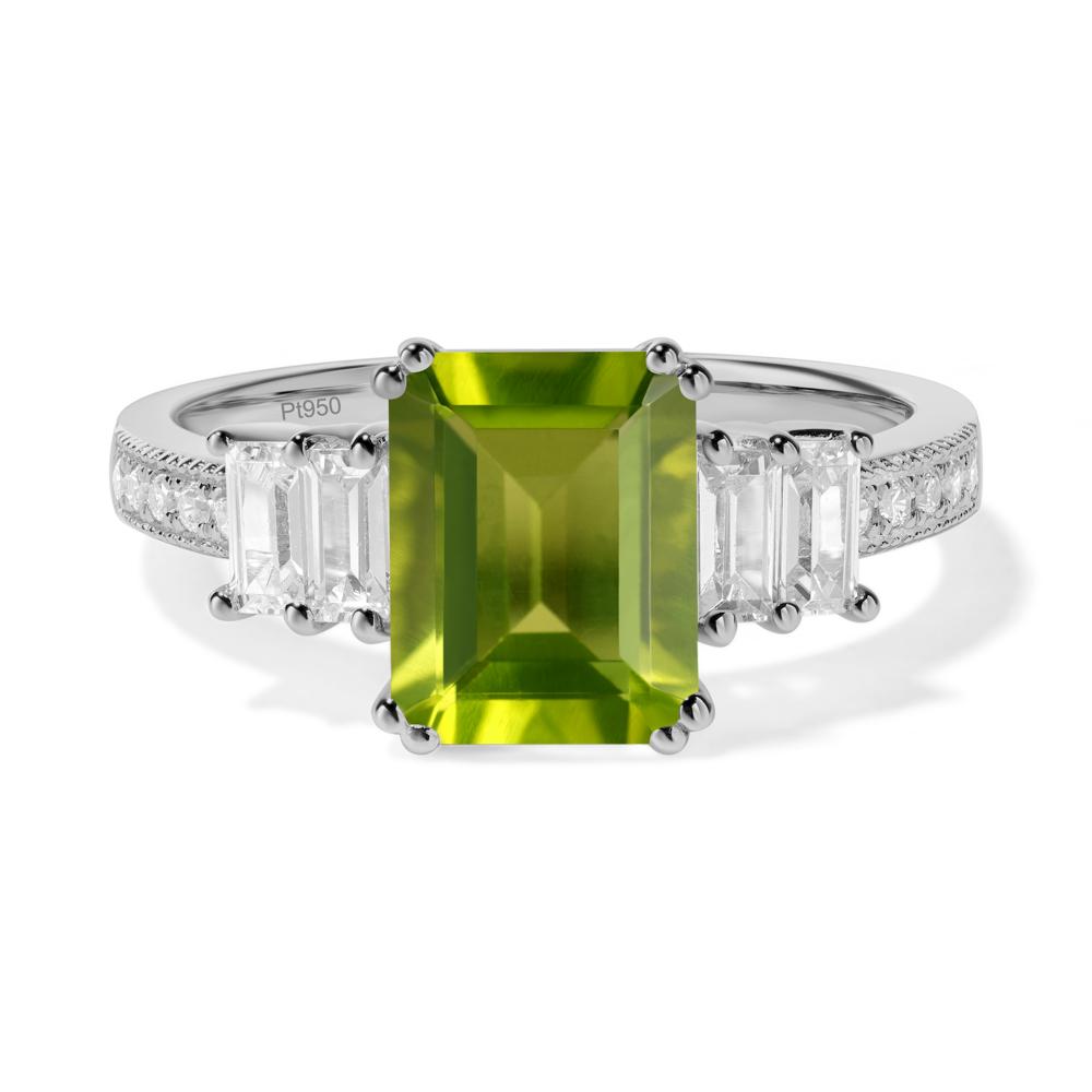 Emerald Cut Peridot Milgrain Ring - LUO Jewelry #metal_platinum